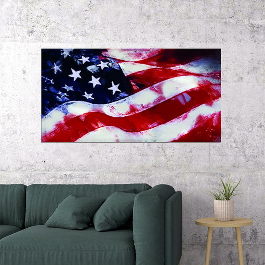 American Flag Patriotic Poster Rustic Vintage USA Wall Decor Modern Home Symbolic Art Print - xonomax