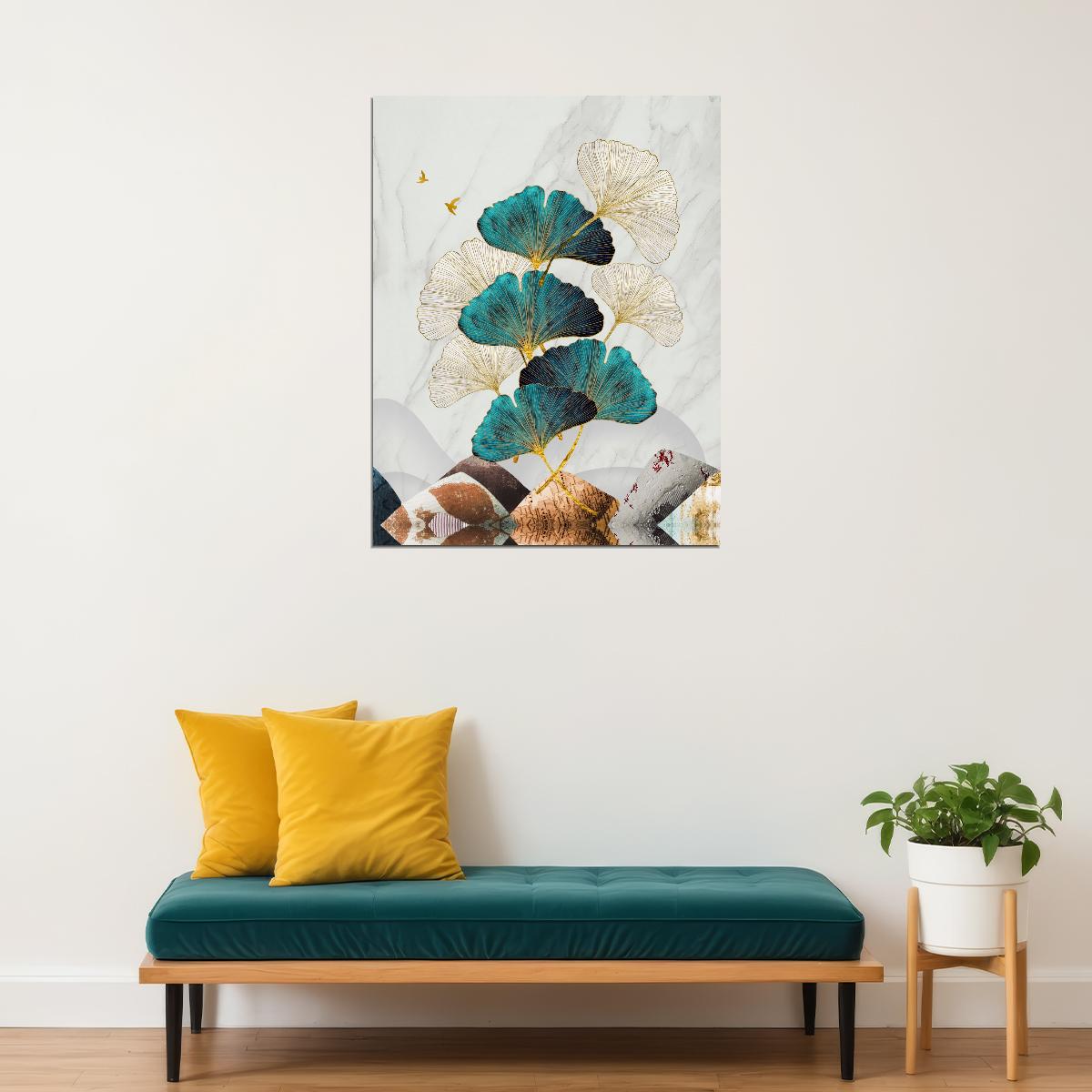 Ginkgo Leaves Botanical Poster Elegant Minimalist Nature Wall Art Modern Nordic Home Decor Print - xonomax