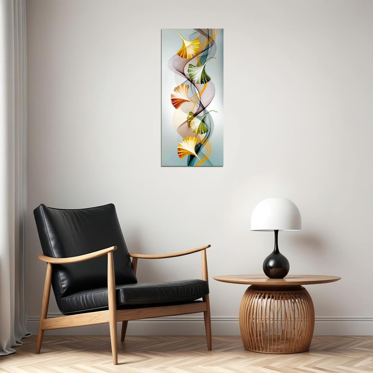 Ginkgo Leaf Abstract Poster Minimalist Botanical Art Elegant Modern Scandinavian Style Wall Decor Print - xonomax