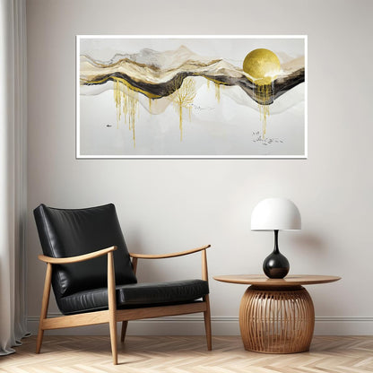Golden Mountain Landscape Poster Abstract Nature Art Modern Minimalist Wall Decor Luxury Aesthetic Print - xonomax