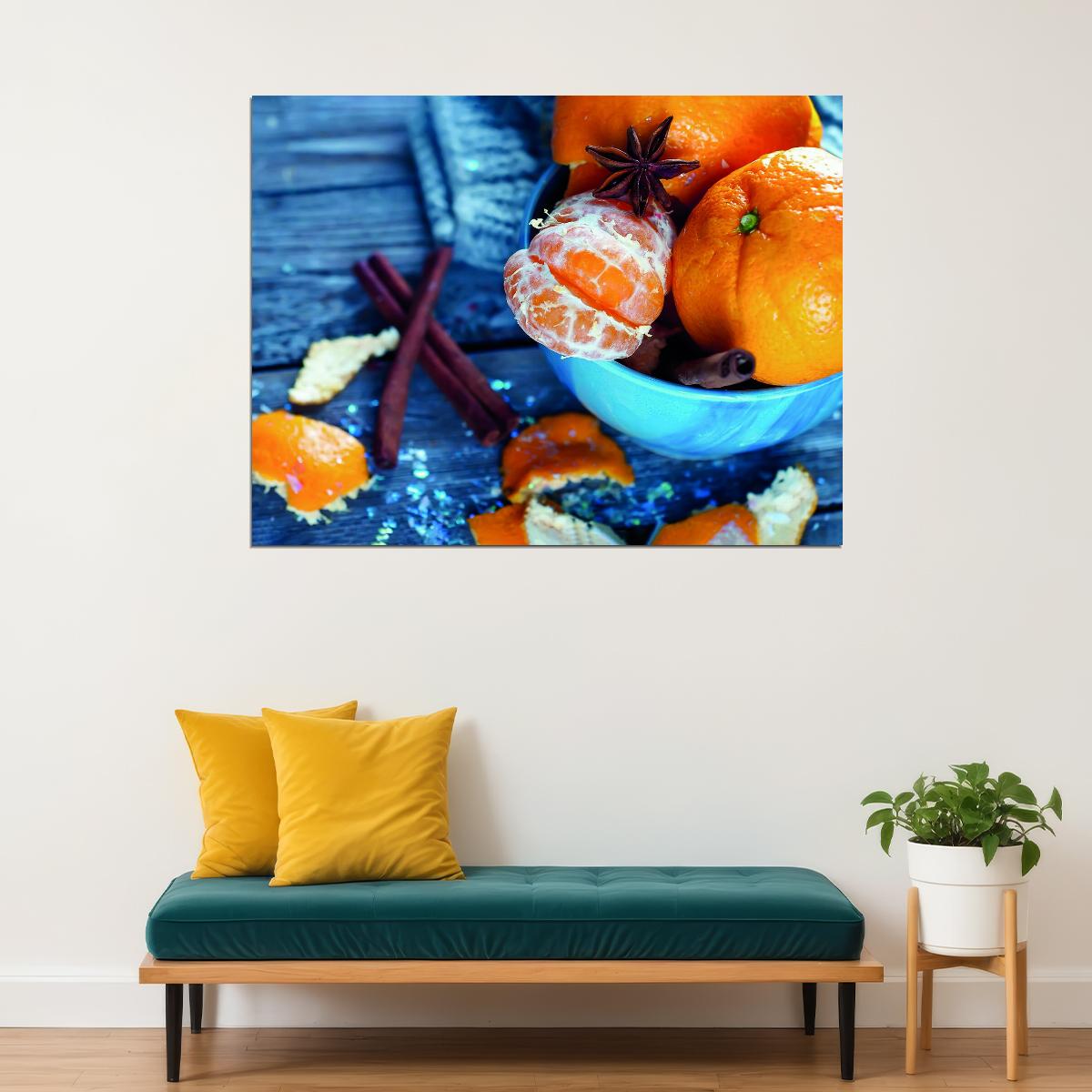 Rustic Winter Citrus Poster Cozy Kitchen Decor Warm Seasonal Fruits Wall Art Print
