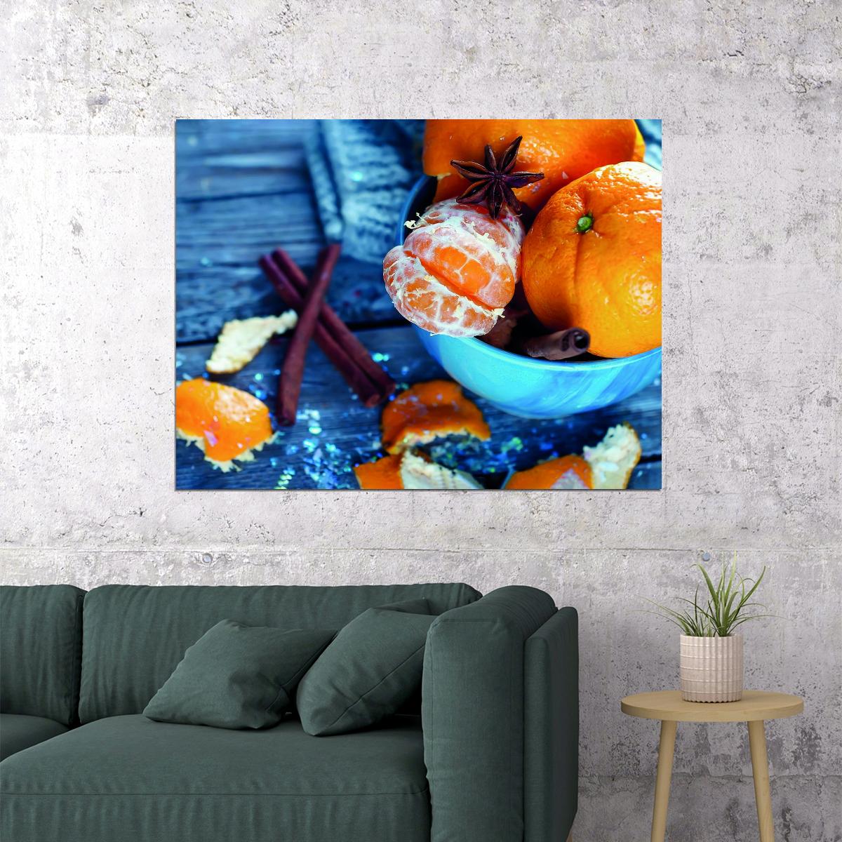 Rustic Winter Citrus Poster Cozy Kitchen Decor Warm Seasonal Fruits Wall Art Print