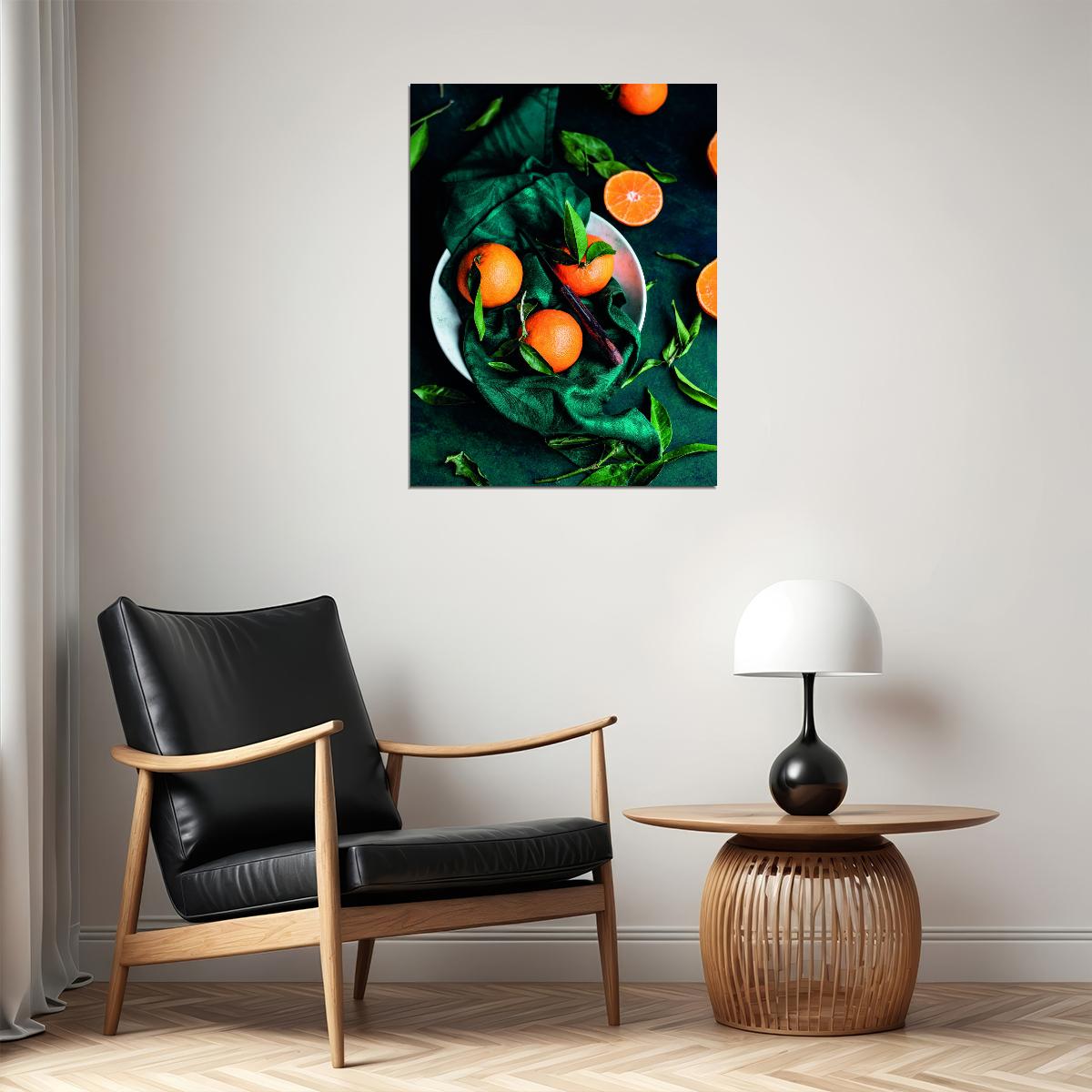 Fresh Mandarin Still Life Poster Rustic Kitchen Art Farmhouse Decor Modern Food Wall Print - xonomax