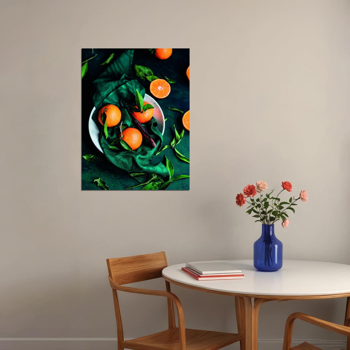 Fresh Mandarin Still Life Poster Rustic Kitchen Art Farmhouse Decor Modern Food Wall Print - xonomax