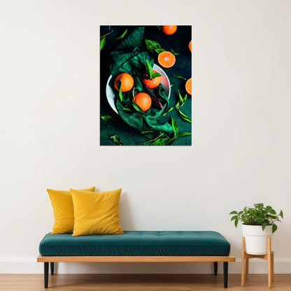 Fresh Mandarin Still Life Poster Rustic Kitchen Art Farmhouse Decor Modern Food Wall Print - xonomax
