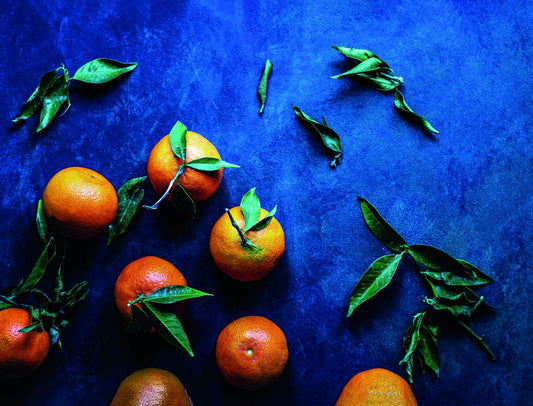 Tangerine Winter Print Colorful Eclectic Kitchen Poster Blue Mandarin Still Life Bold Modern Art Rustic Kitchen Wall Decor Fruit Aesthetic Print - xonomax