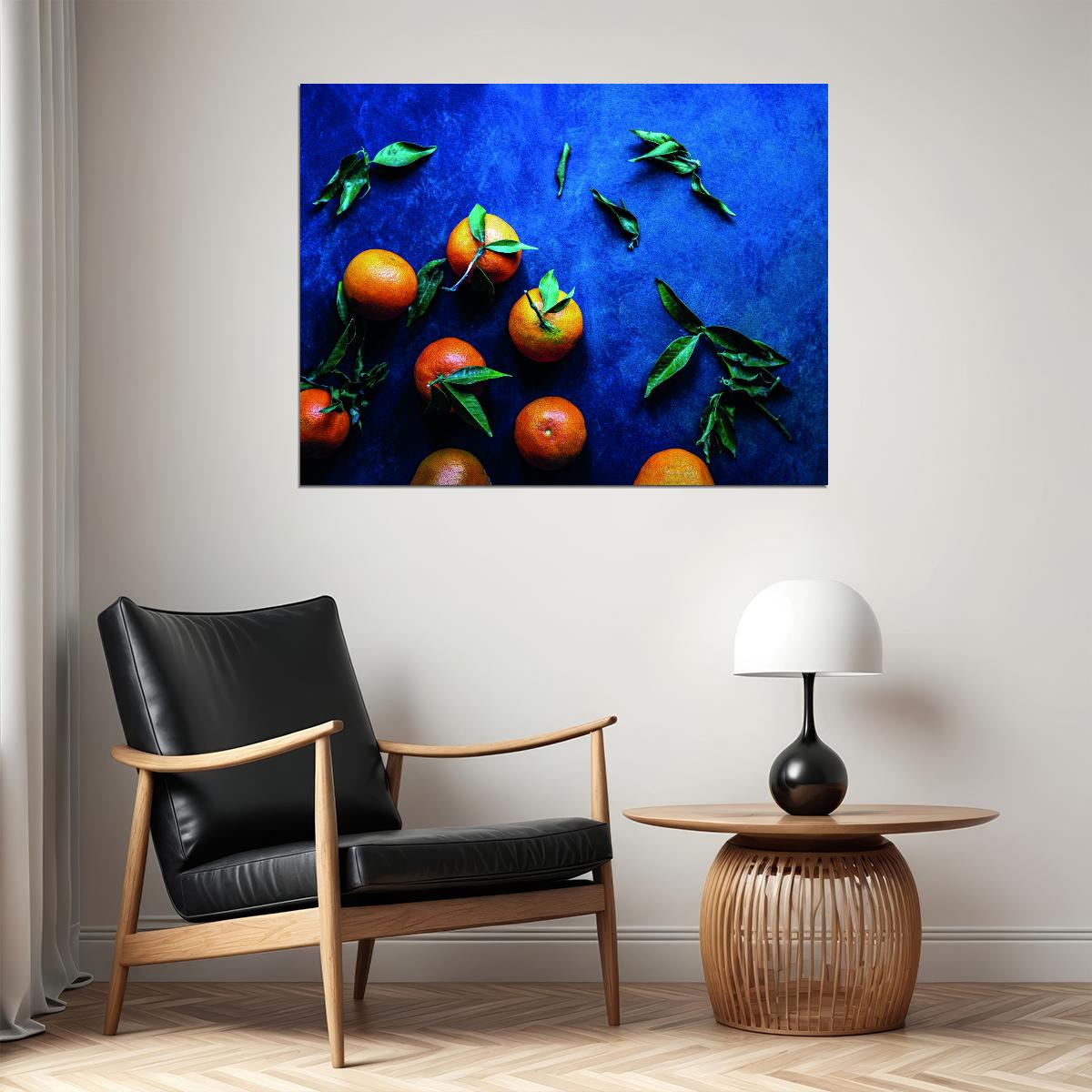 Tangerine Winter Print Colorful Eclectic Kitchen Poster Blue Mandarin Still Life Bold Modern Art Rustic Kitchen Wall Decor Fruit Aesthetic Print - xonomax