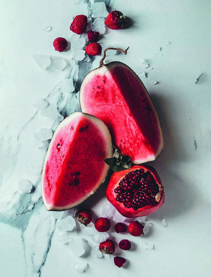 Vivid Colorful Fruits Kitchen Poster Pomegranate and Watermelon Still Life Modern Rustic Kitchen Art Vibrant Food Wall Decor Print - xonomax