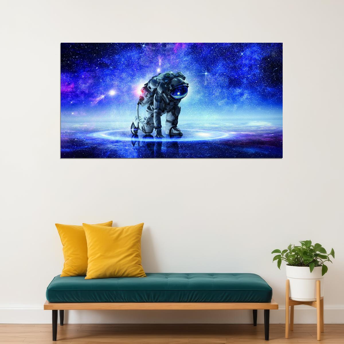 Astronaut in Space Poster Cosmic Galaxy Art Surreal Modern Wall Decor Print - xonomax