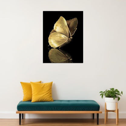 Golden Butterfly Poster Elegant Minimalist Insect Art Luxury Black and Gold Wall Decor Print - xonomax