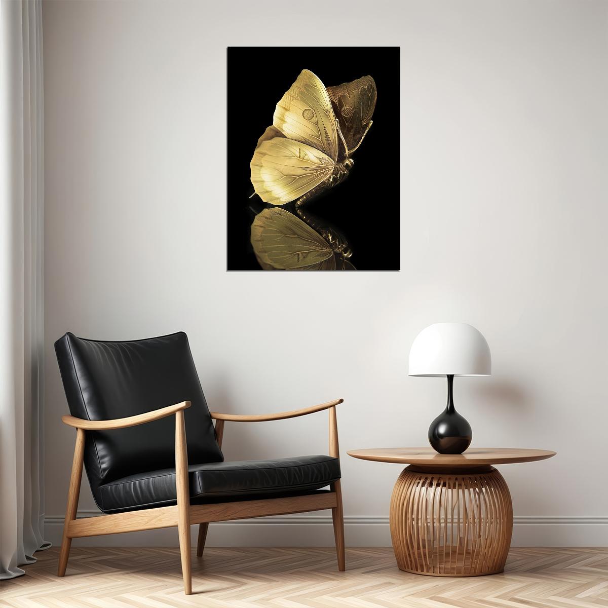Golden Butterfly Poster Elegant Minimalist Insect Art Luxury Black and Gold Wall Decor Print - xonomax