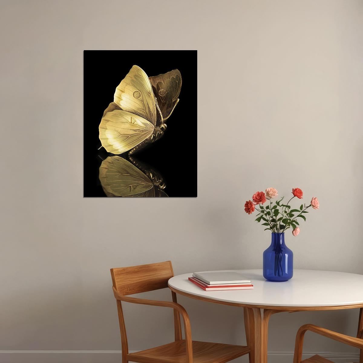 Golden Butterfly Poster Elegant Minimalist Insect Art Luxury Black and Gold Wall Decor Print - xonomax