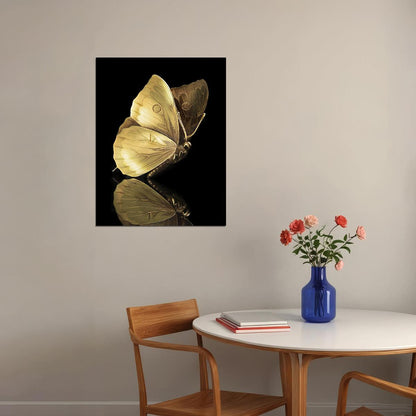 Golden Butterfly Poster Elegant Minimalist Insect Art Luxury Black and Gold Wall Decor Print - xonomax