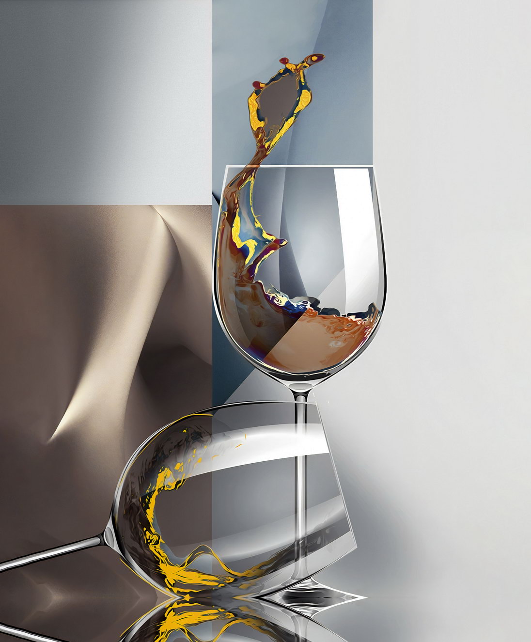 Modern Print Abstract Wine Glass Art Poster Geometric Surreal Modern Champagne Splash Elegant Kitchen Cafe Restaurant Wall Decor Print - xonomax
