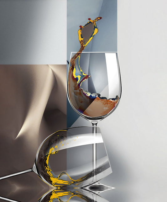 Modern Print Abstract Wine Glass Art Poster Geometric Surreal Modern Champagne Splash Elegant Kitchen Cafe Restaurant Wall Decor Print - xonomax