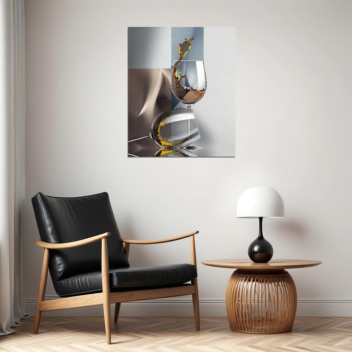 Modern Print Abstract Wine Glass Art Poster Geometric Surreal Modern Champagne Splash Elegant Kitchen Cafe Restaurant Wall Decor Print - xonomax