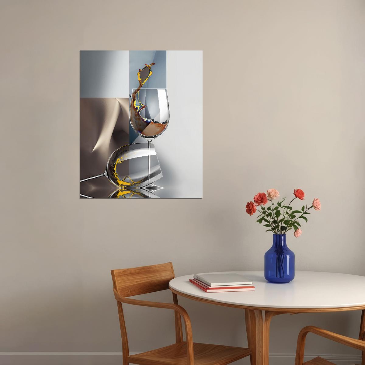 Modern Print Abstract Wine Glass Art Poster Geometric Surreal Modern Champagne Splash Elegant Kitchen Cafe Restaurant Wall Decor Print - xonomax