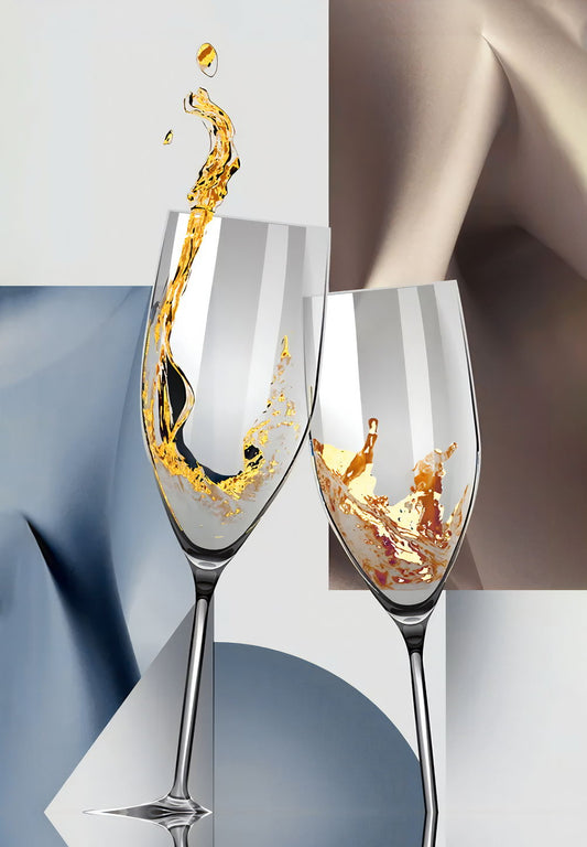 Luxury Champagne Glasses Poster Elegant Abstract Wine Geometric Kitchen Cafe Restaurant Splash Art Modern Minimalist Wall Decor Print