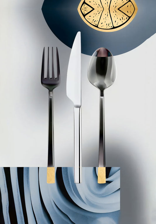 Modern Cutlery and Clock Poster Elegant Minimalist Kitchen Art Contemporary Wall Decor Print - xonomax