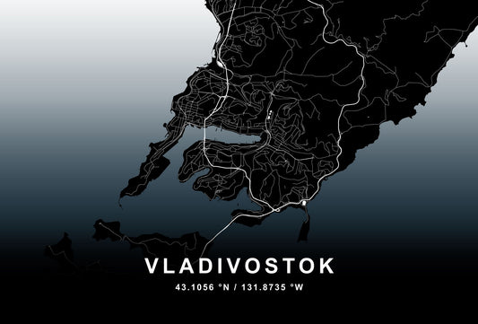 Vladivostok City Map Poster Modern Black and White Urban Art Minimalist Wall Decor Print - xonomax