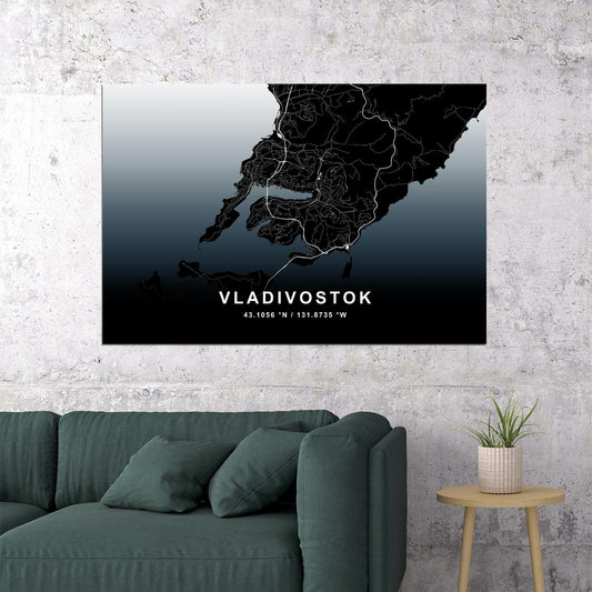 Vladivostok City Map Poster Modern Black and White Urban Art Minimalist Wall Decor Print - xonomax