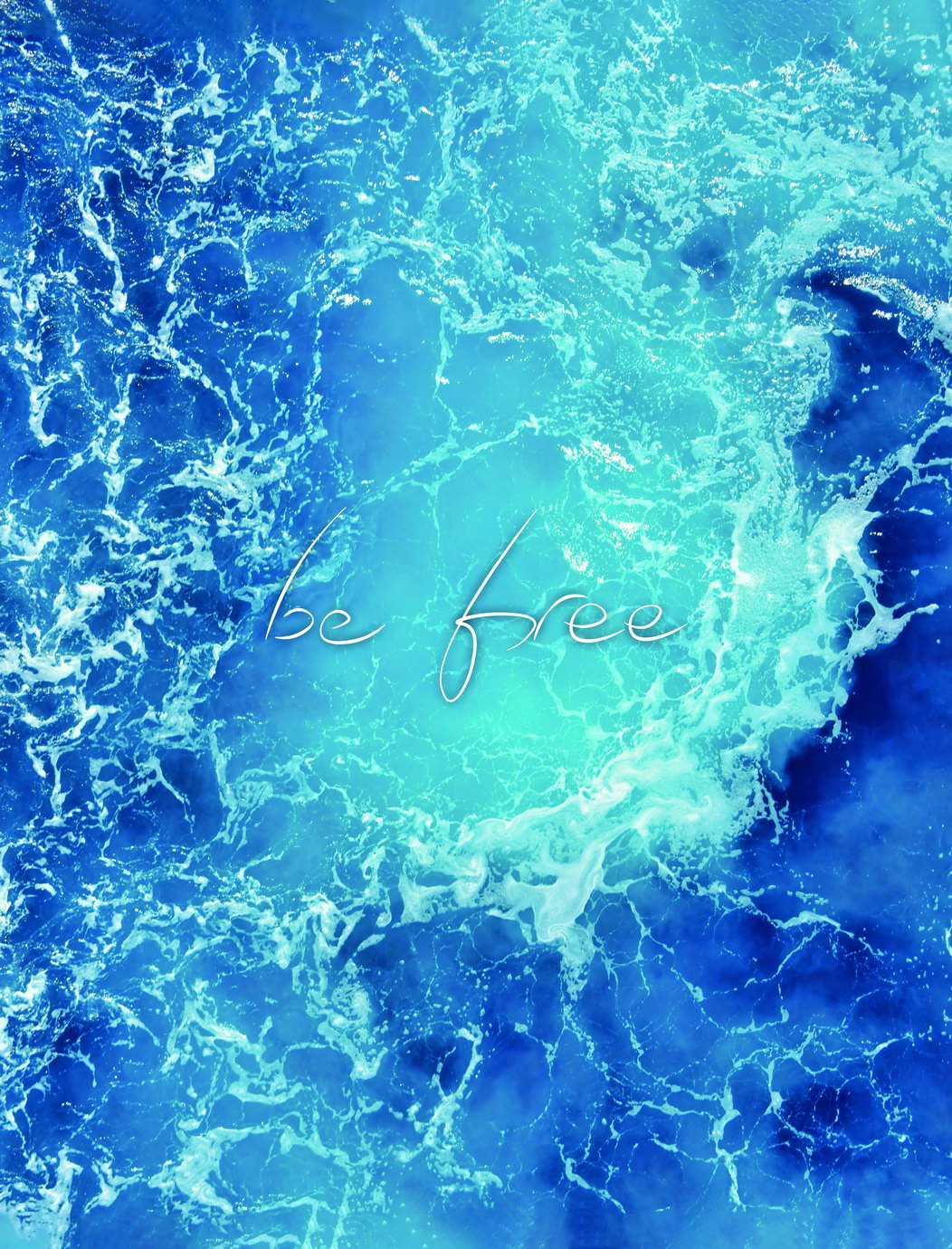 Be Free Ocean Waves Motivational Poster Tranquil Sea Art Inspirational Coastal Blue Nature Wall Decor Print