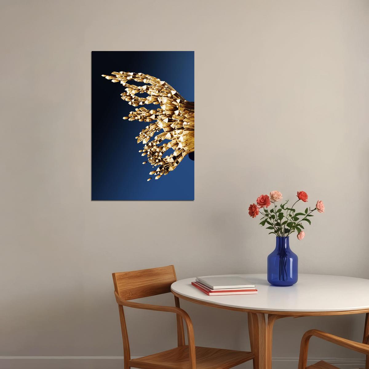 Golden Crystal Butterfly Wing Left Half Poster Luxury Abstract Nature Art Elegant Wall Decor Print - xonomax
