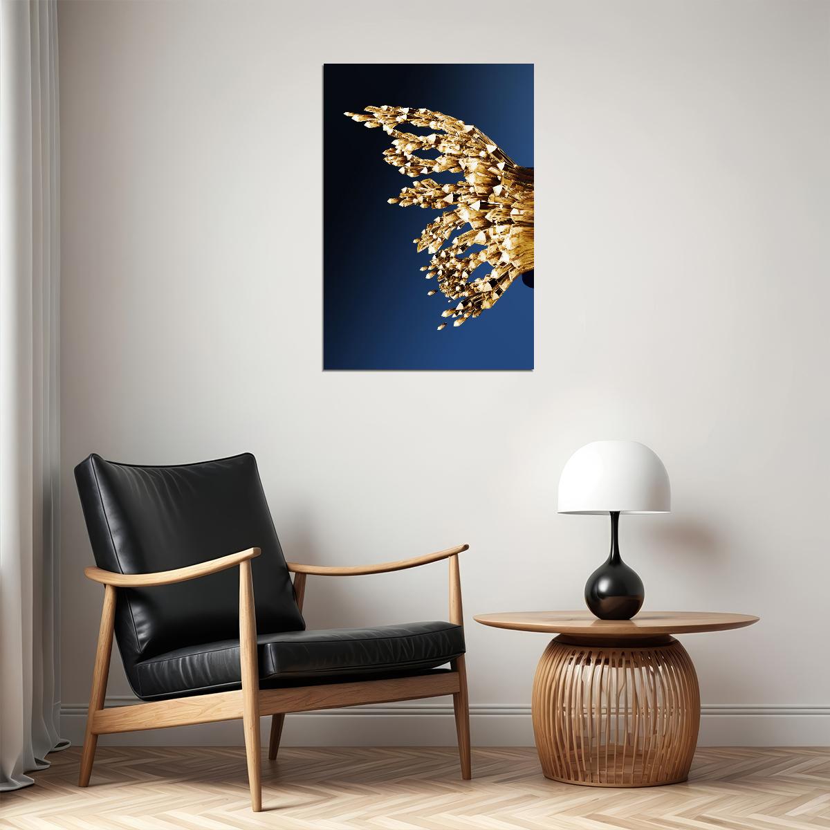 Golden Crystal Butterfly Wing Left Half Poster Luxury Abstract Nature Art Elegant Wall Decor Print - xonomax
