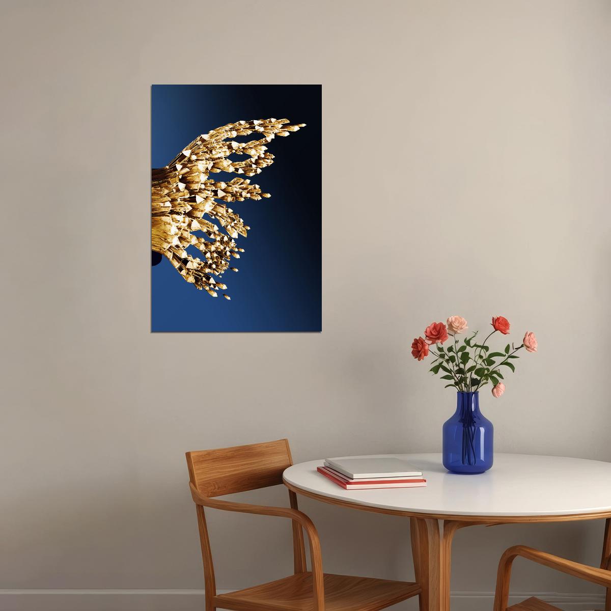 Golden Crystal Butterfly Wing Right Half Poster Luxury Abstract Nature Art Elegant Wall Decor Print - xonomax