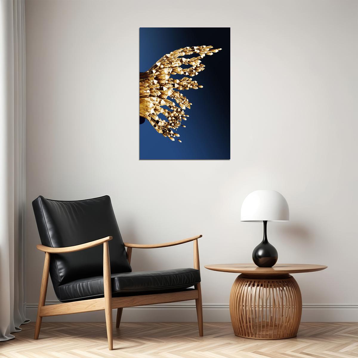 Golden Crystal Butterfly Wing Right Half Poster Luxury Abstract Nature Art Elegant Wall Decor Print - xonomax