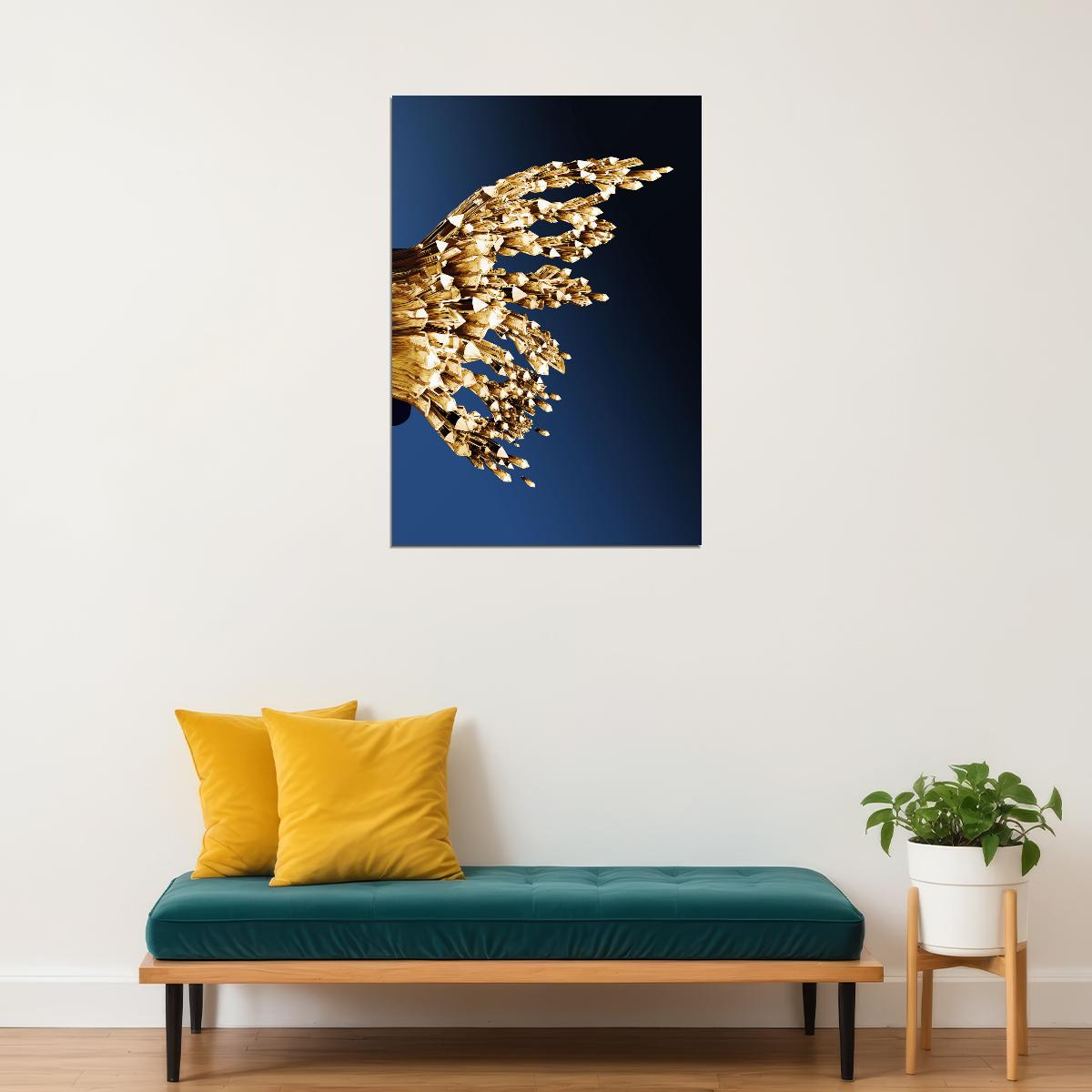 Golden Crystal Butterfly Wing Right Half Poster Luxury Abstract Nature Art Elegant Wall Decor Print - xonomax