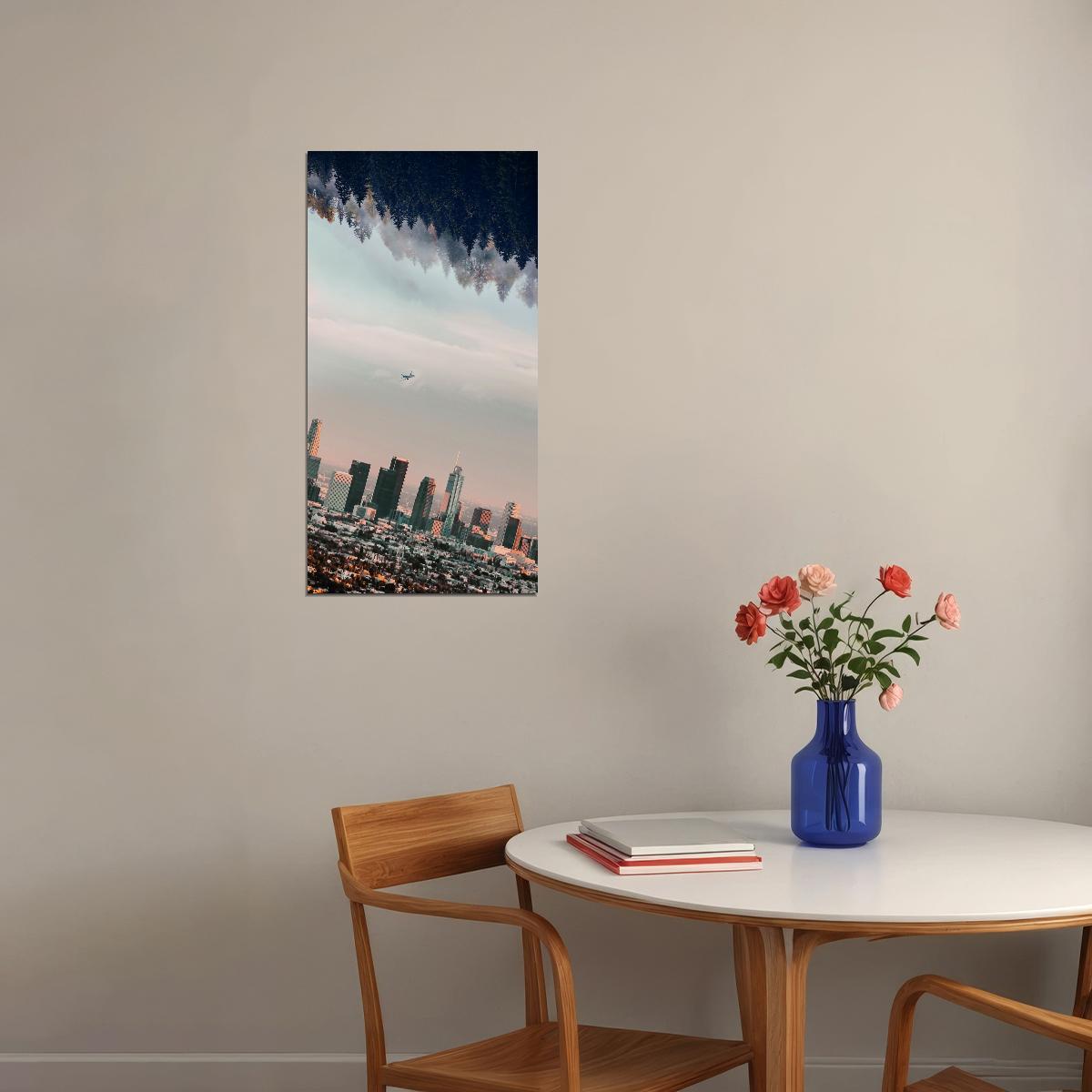 Los Angeles Upside Down Cityscape Poster Surreal Urban Landscape Modern Wall Art Print - xonomax