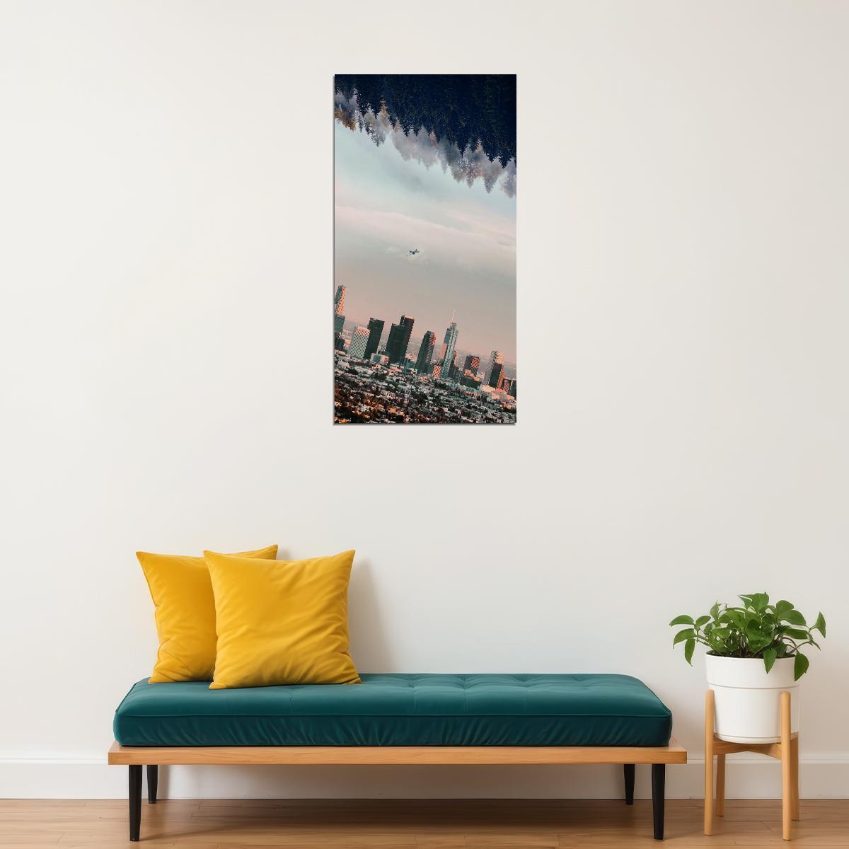 Los Angeles Upside Down Cityscape Poster Surreal Urban Landscape Modern Wall Art Print - xonomax