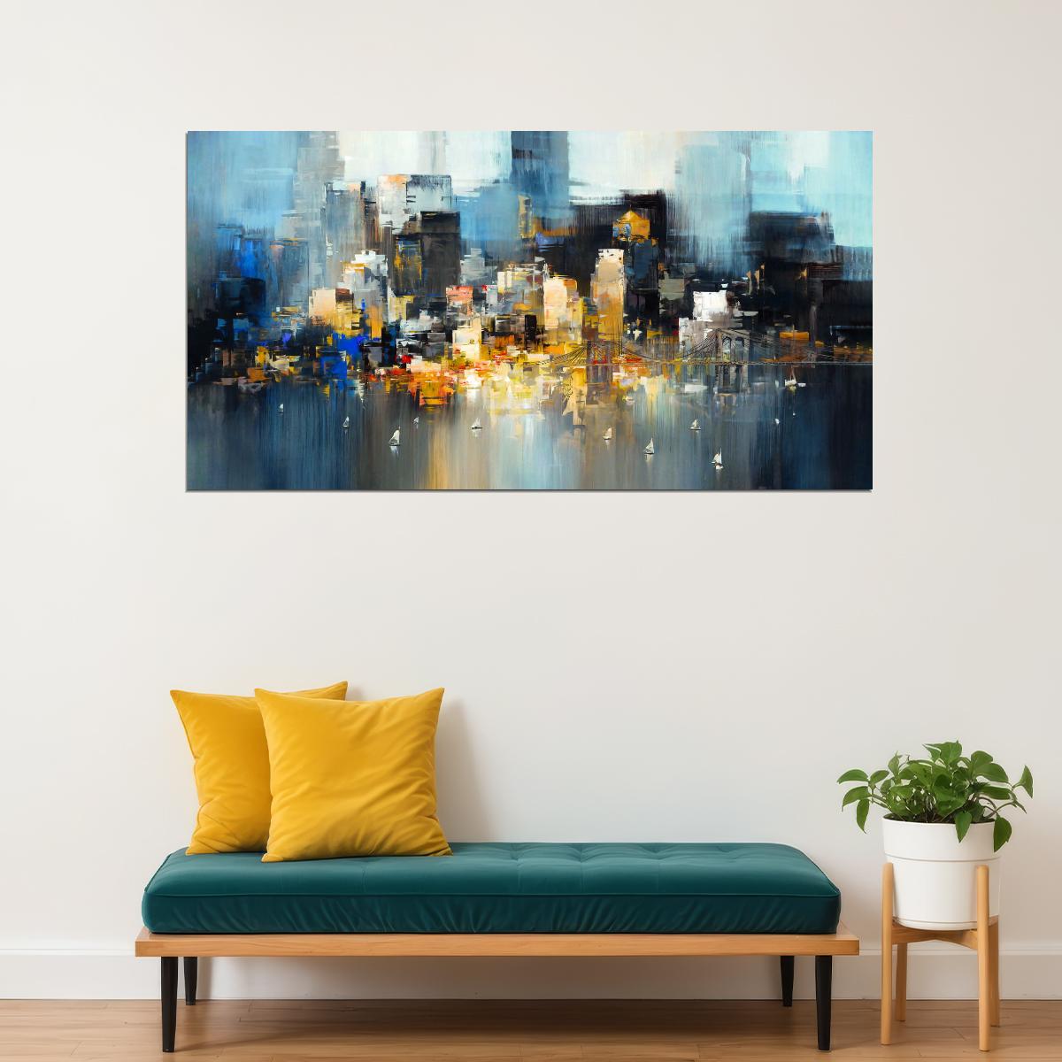 Abstract City Lights Poster Modern Urban Skyline Art Vibrant Nightscape Wall Decor Print - xonomax