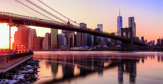 Brooklyn Bridge at Sunset Poster Iconic New York Cityscape Photography Urban Wall Decor Print - xonomax