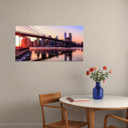 Brooklyn Bridge at Sunset Poster Iconic New York Cityscape Photography Urban Wall Decor Print - xonomax
