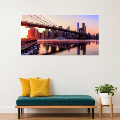 Brooklyn Bridge at Sunset Poster Iconic New York Cityscape Photography Urban Wall Decor Print - xonomax