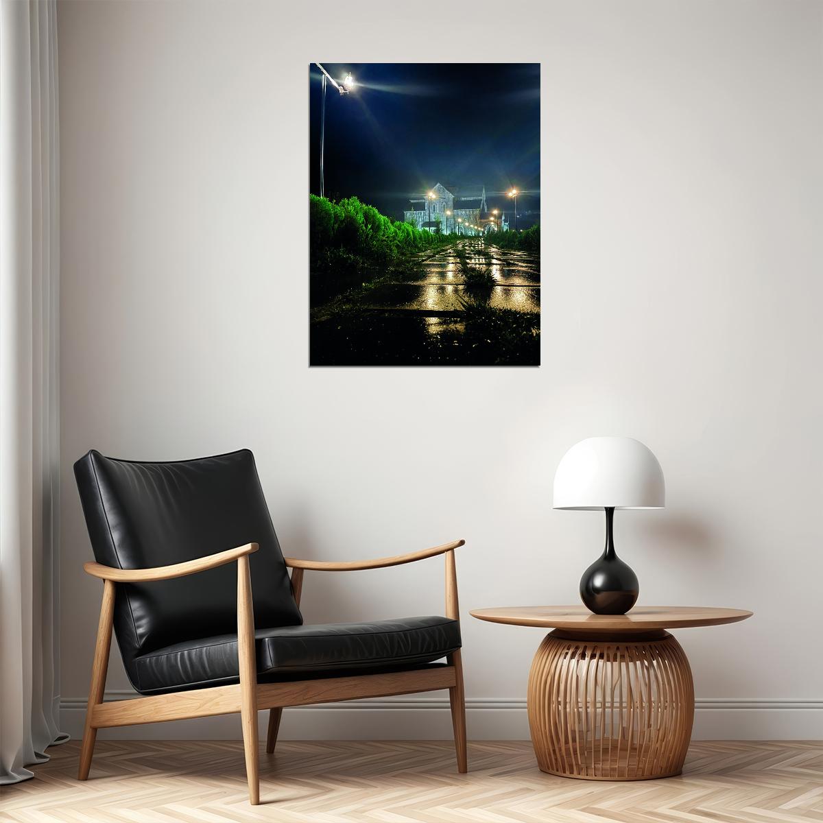 Night Street Photography Poster Quiet Urban Landscape Minimalist City Wall Art Print - xonomax