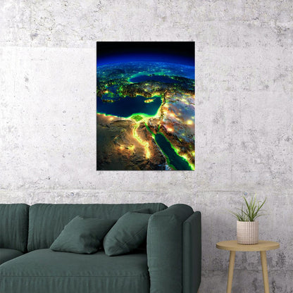 Earth from Space Poster Stunning Planet View Night Lights Modern Astronomy Wall Decor Print