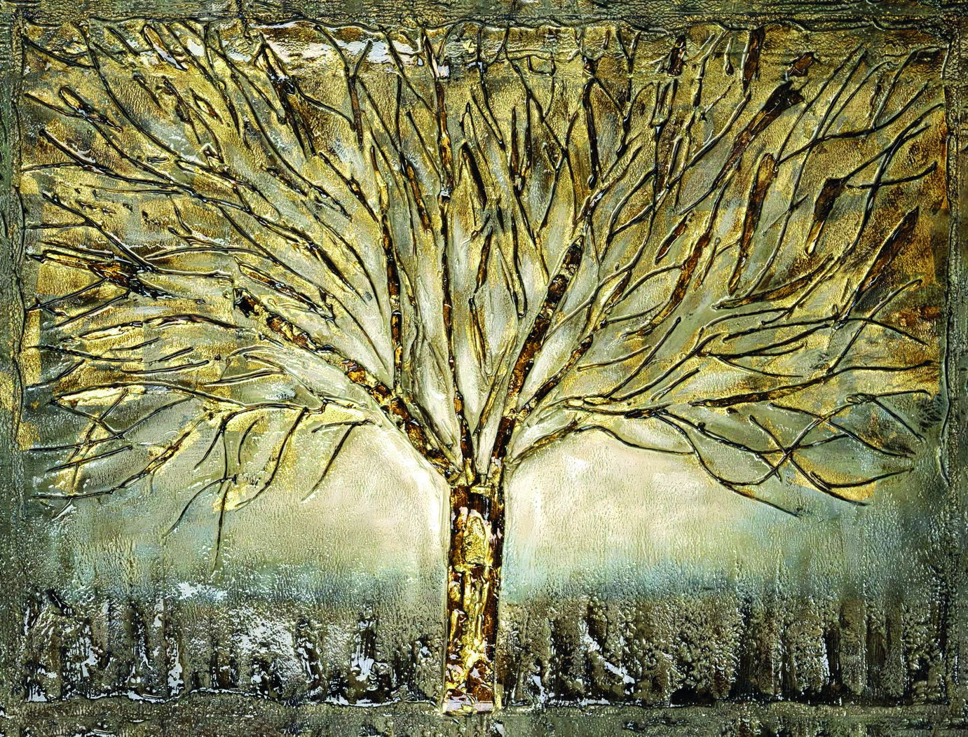 Golden Tree Abstract Poster Elegant Textured Art Luxury Botanical Nature Wall Decor Print - xonomax