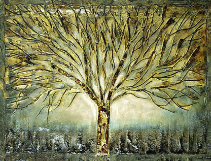 Golden Tree Abstract Poster Elegant Textured Art Luxury Botanical Nature Wall Decor Print - xonomax