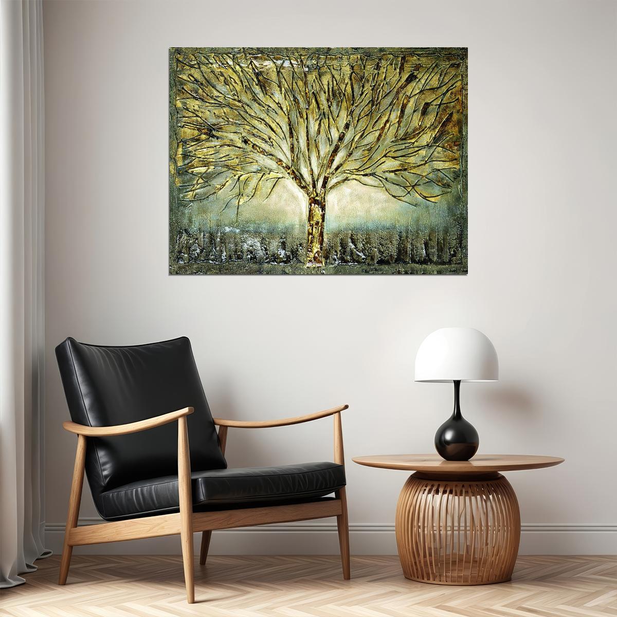 Golden Tree Abstract Poster Elegant Textured Art Luxury Botanical Nature Wall Decor Print - xonomax