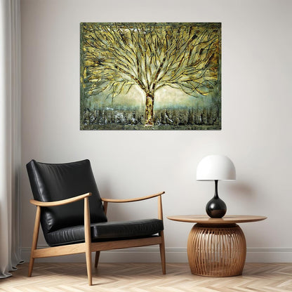Golden Tree Abstract Poster Elegant Textured Art Luxury Botanical Nature Wall Decor Print - xonomax