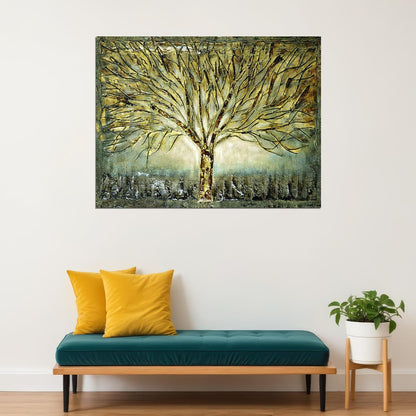 Golden Tree Abstract Poster Elegant Textured Art Luxury Botanical Nature Wall Decor Print - xonomax