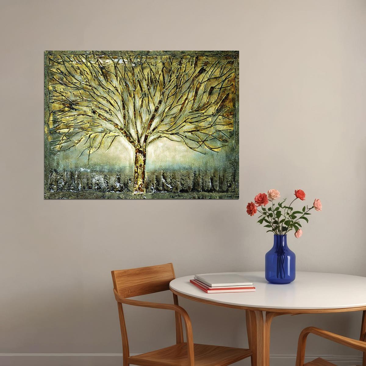 Golden Tree Abstract Poster Elegant Textured Art Luxury Botanical Nature Wall Decor Print - xonomax