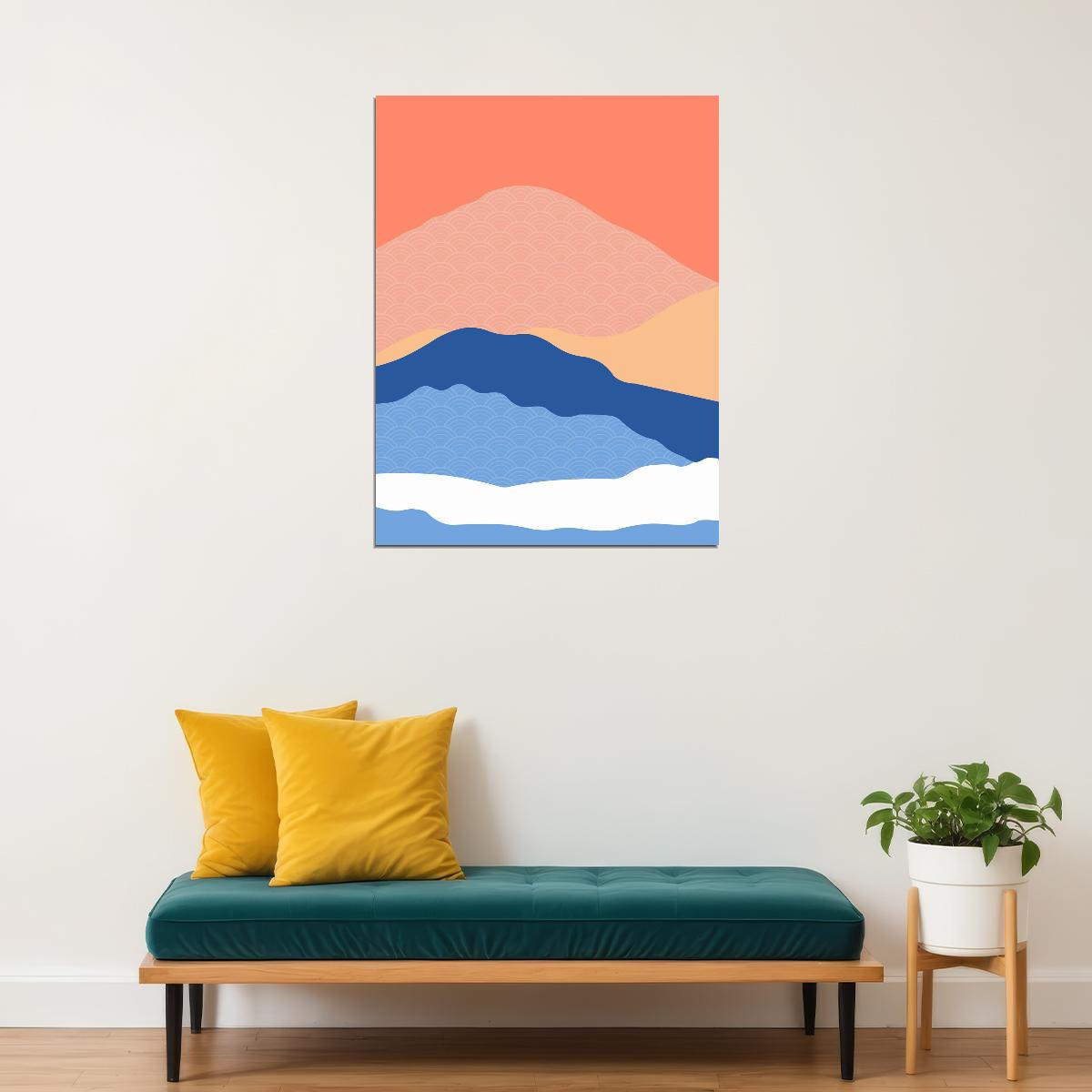 Minimalist Mountain Landscape Poster Modern Abstract Nature Art Pastel Wall Decor Print