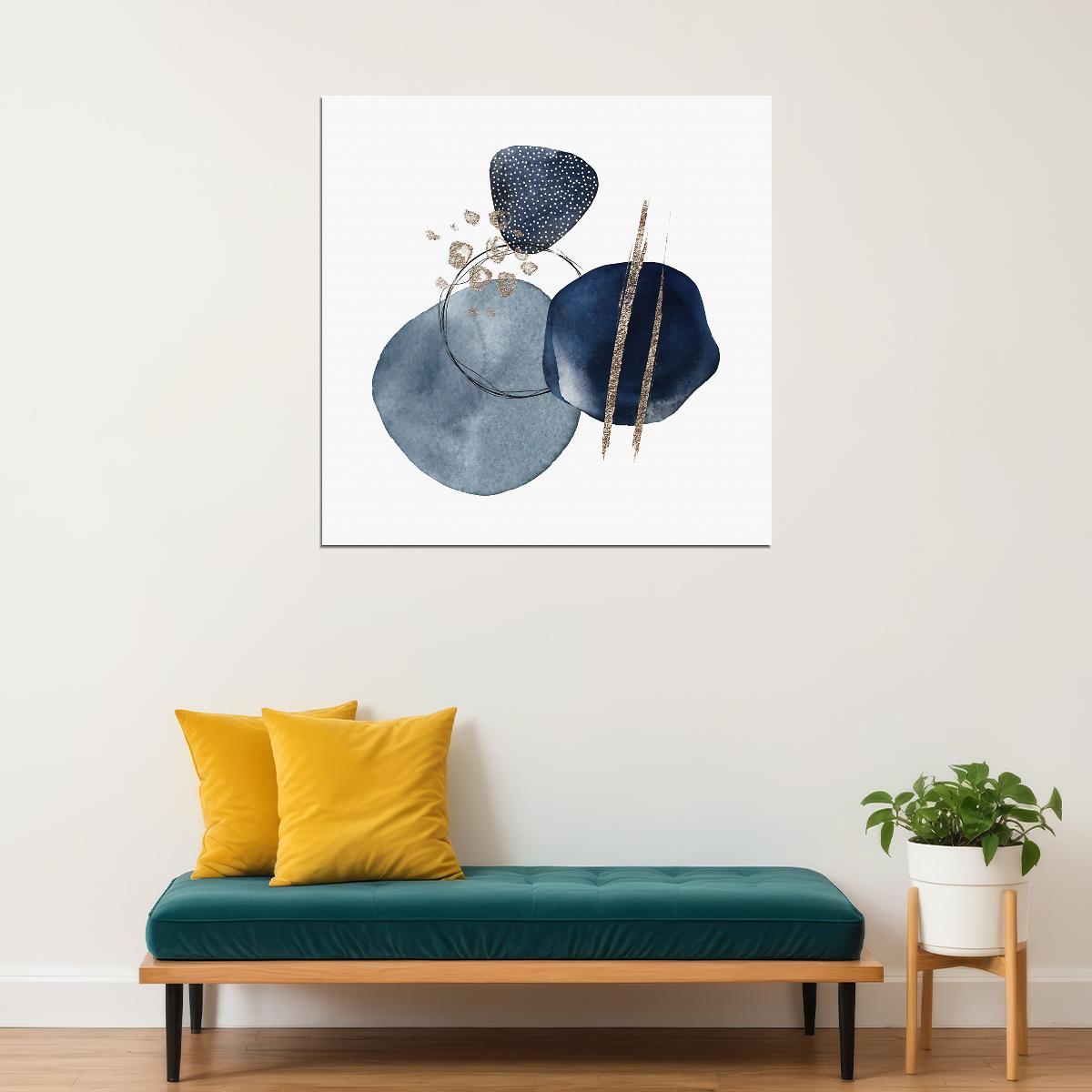 Blue Abstract Stones Poster Minimalist Geometric Art Scandinavian Modern Wall Decor Print