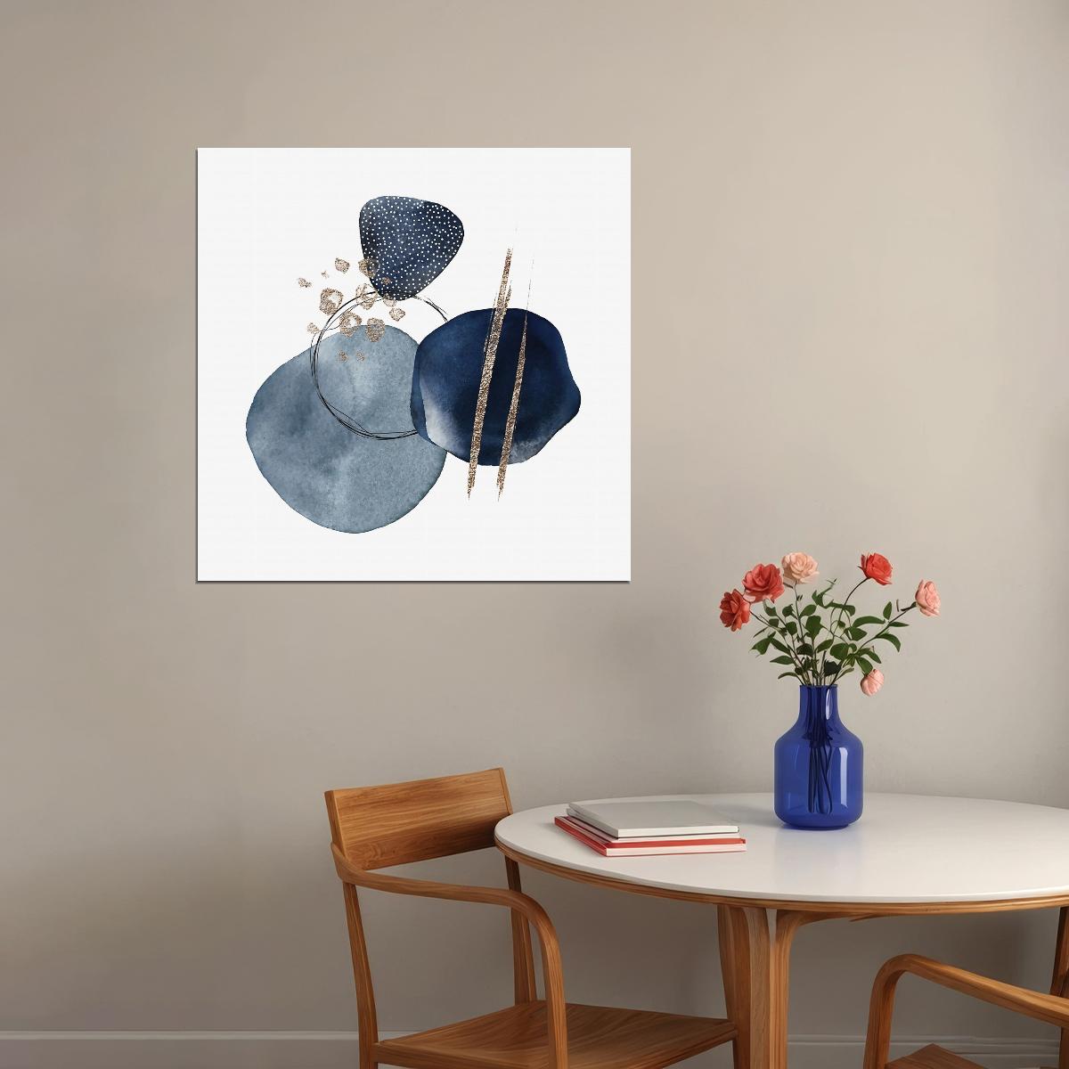 Blue Abstract Stones Poster Minimalist Geometric Art Scandinavian Modern Wall Decor Print