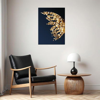 Golden Crystal Butterfly Wing Right Half Poster Luxury Abstract Nature Art Elegant Wall Decor Print