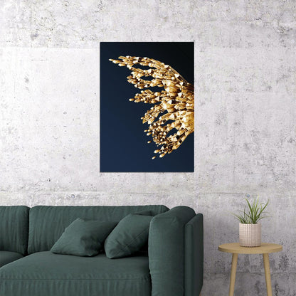 Golden Crystal Butterfly Wing Right Half Poster Luxury Abstract Nature Art Elegant Wall Decor Print